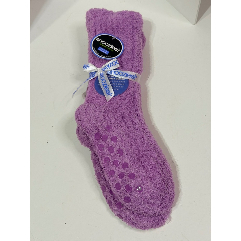 Snoozies Slumber Sleepers Purple Fuzzy Socks Shea Butter Infused Non-Skid NWT